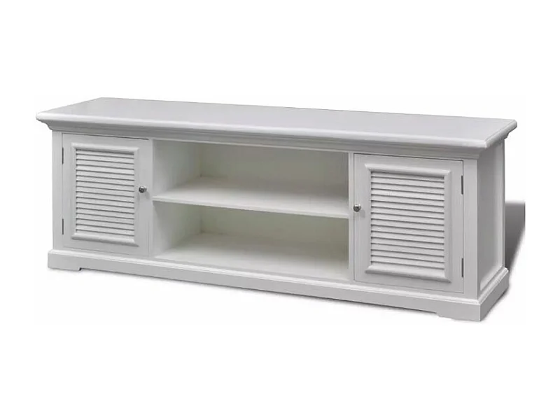 Meuble TV 2 portes et 2 niches pin massif blanc Frenchy