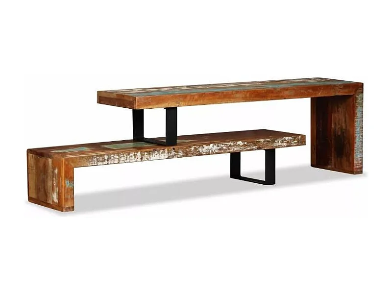 Meuble TV modulaire bois massif recyclé et métal noir Bousty