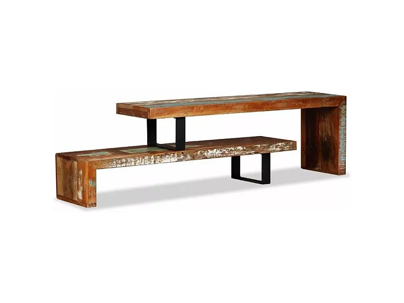 Meuble TV modulaire bois massif recyclé et métal noir Bousty