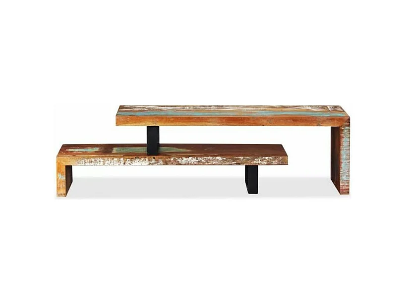 Meuble TV modulaire bois massif recyclé et métal noir Bousty