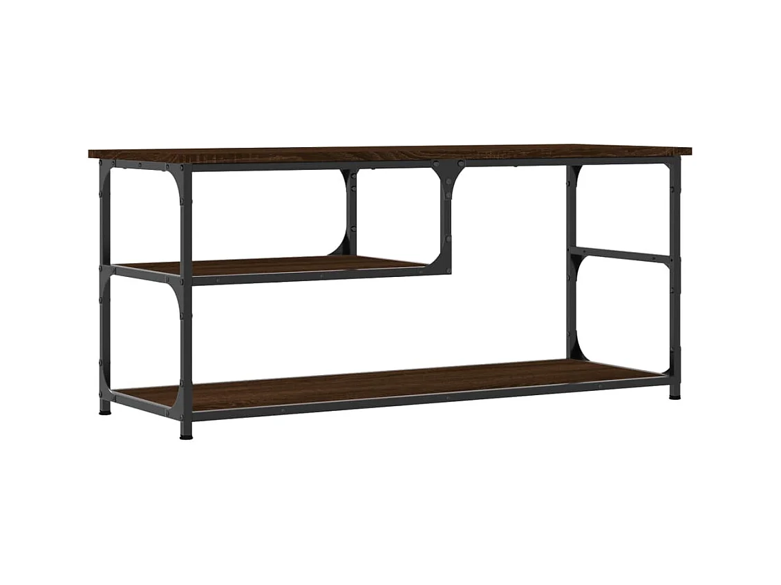 Meuble TV chêne marron 103x38x46,5 bois d'ingénierie et acier