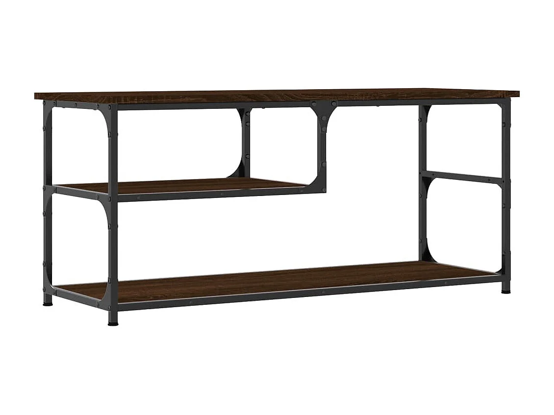 Meuble TV chêne marron 103x38x46,5 bois d'ingénierie et acier
