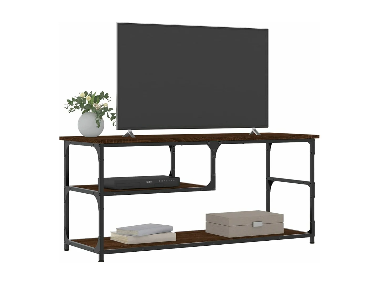 Meuble TV chêne marron 103x38x46,5 bois d'ingénierie et acier