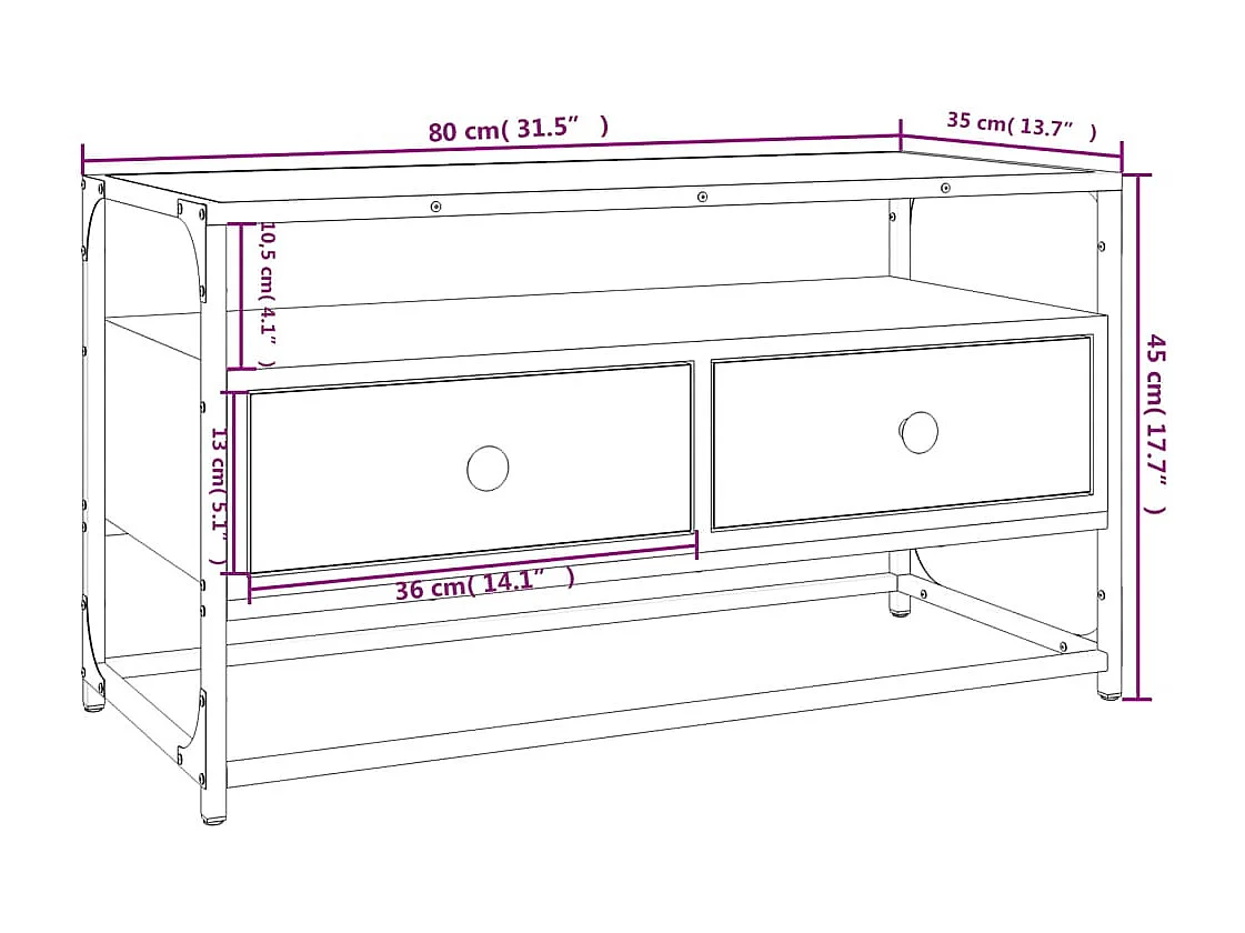 Meuble TV sonoma gris 80x35x45 bois d'ingénierie