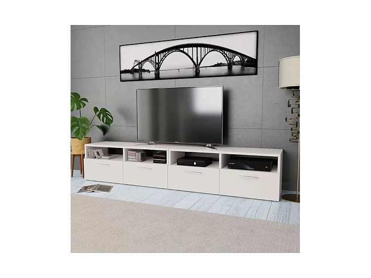 Meuble TV 4 portes 4 niches bois blanc Chickie L190xH36xP35