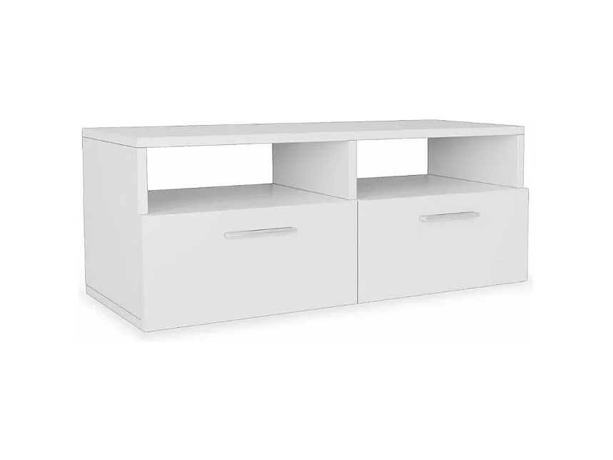 Meuble TV 4 portes 4 niches bois blanc Chickie L190xH36xP35