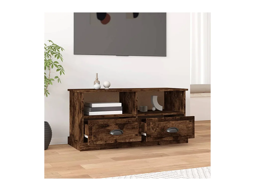 Meuble TV chêne fumé 93x35,5x45 bois d'ingénierie