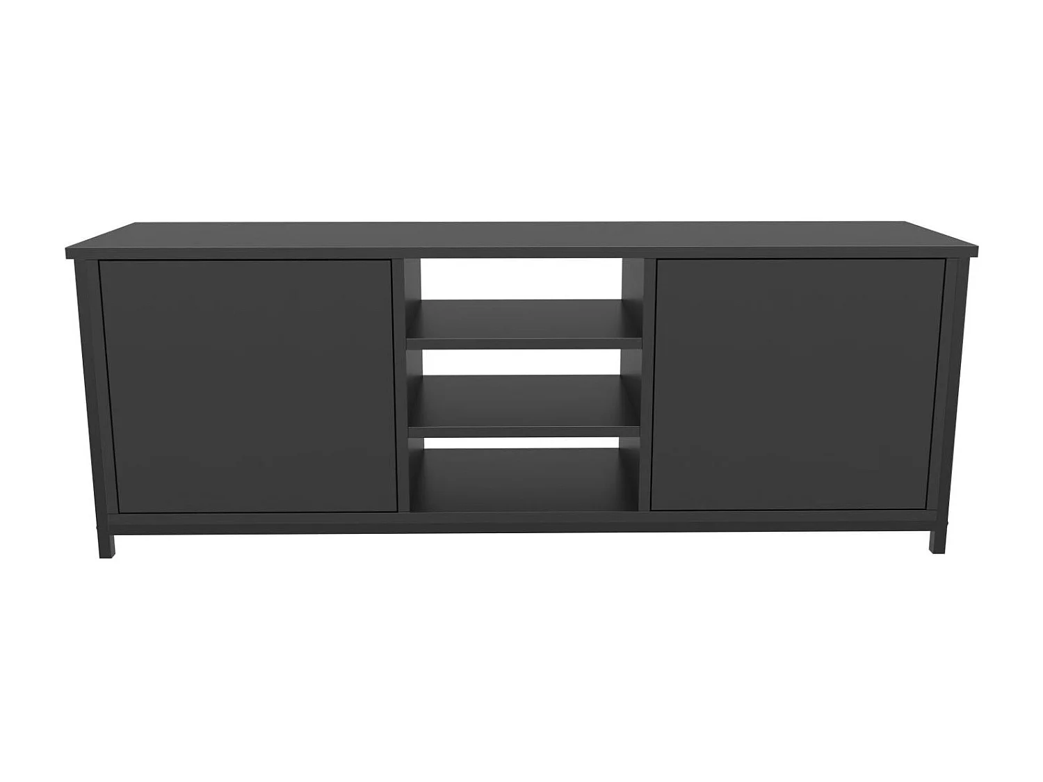 Meuble TV 2 portes 2 étagères acier noir et bois anthracite Klazika 140cm