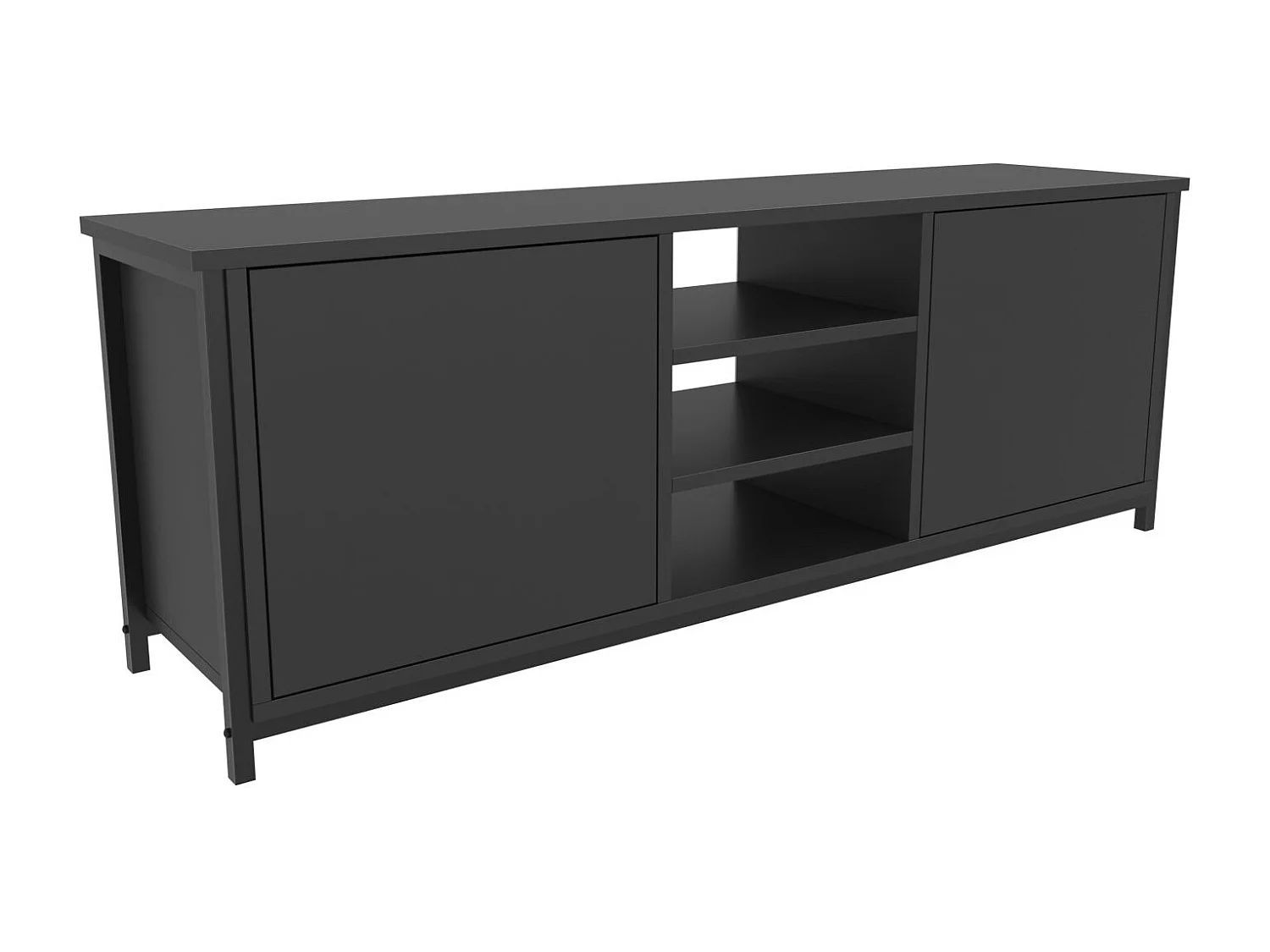 Meuble TV 2 portes 2 étagères acier noir et bois anthracite Klazika 140cm