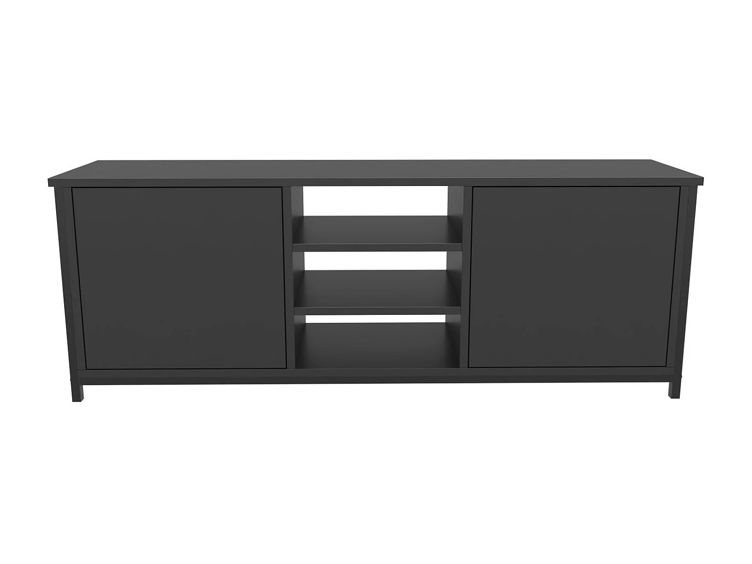 Meuble TV 2 portes 2 étagères acier noir et bois anthracite Klazika 140cm