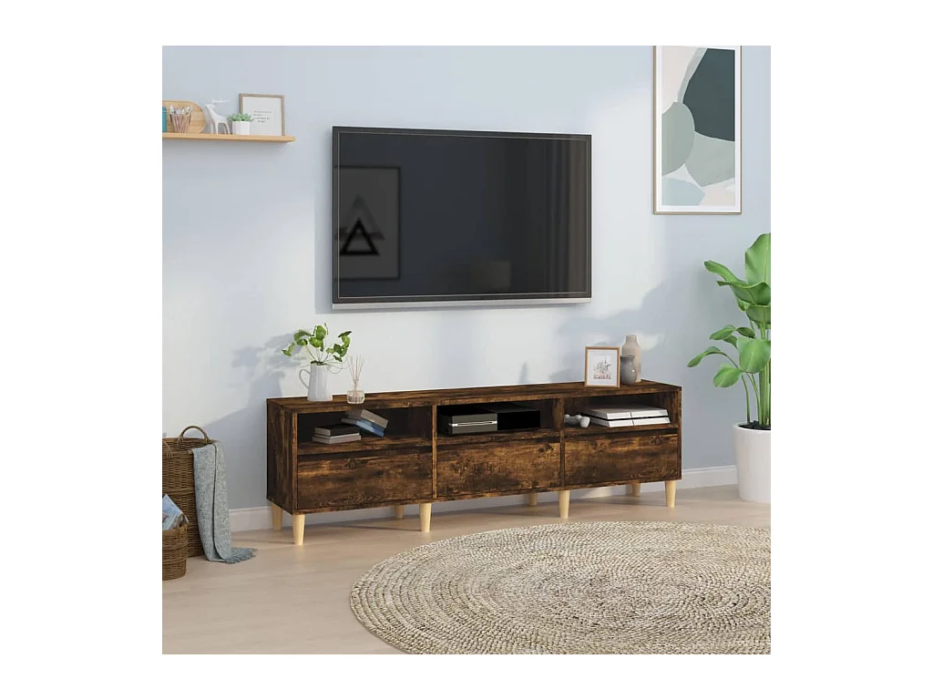 Meuble TV chêne fumé 150x30x44,5 bois d'ingénierie