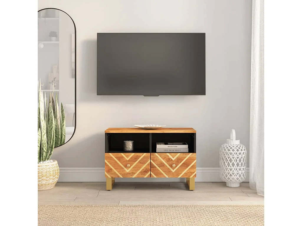Meuble TV marron et noir 70x33,5x46 bois massif de manguier