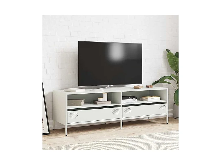 Meuble TV blanc 135x39x43,5 acier laminé à froid