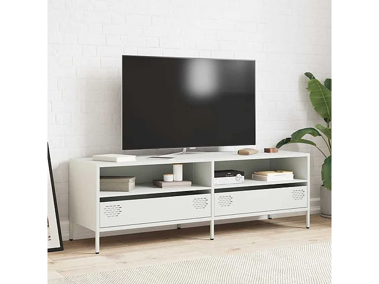 Meuble TV blanc 135x39x43,5 acier laminé à froid