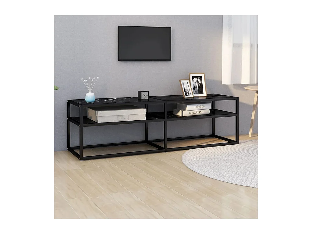 Meuble TV Marbre noir 140x40x40,5 Verre trempé