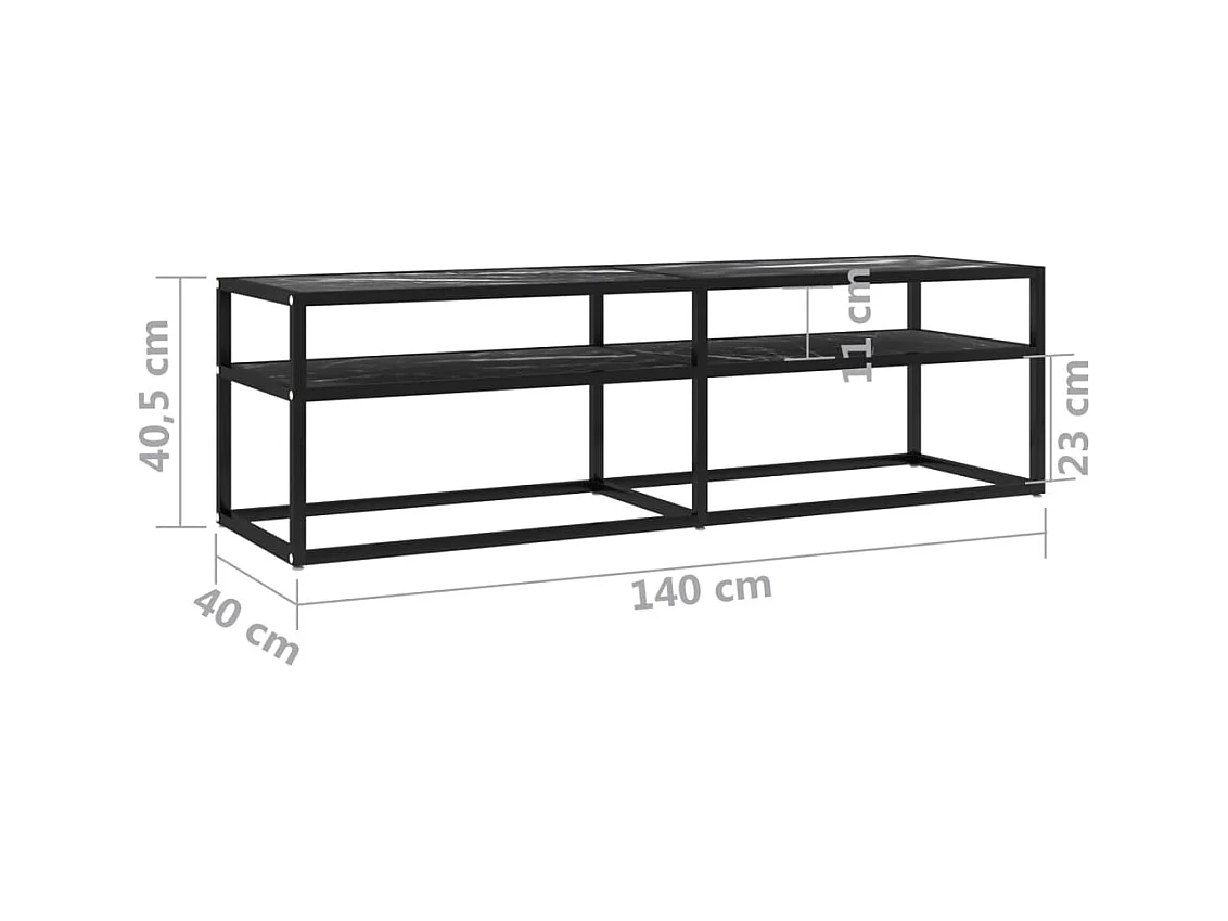Meuble TV Marbre noir 140x40x40,5 Verre trempé