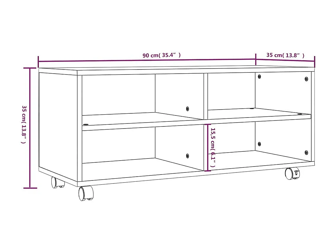 Meuble TV sur roulettes Chêne marron 90x35x35 Bois ingénierie