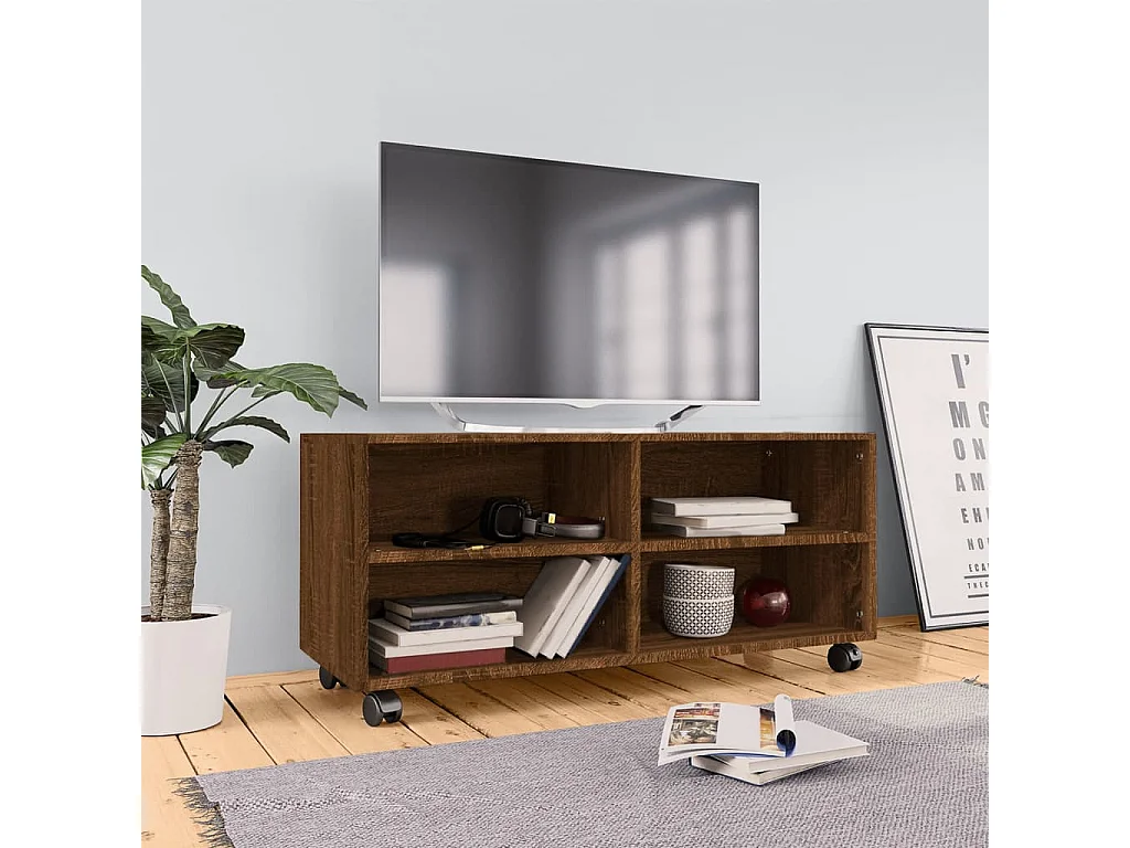 Meuble TV sur roulettes Chêne marron 90x35x35 Bois ingénierie