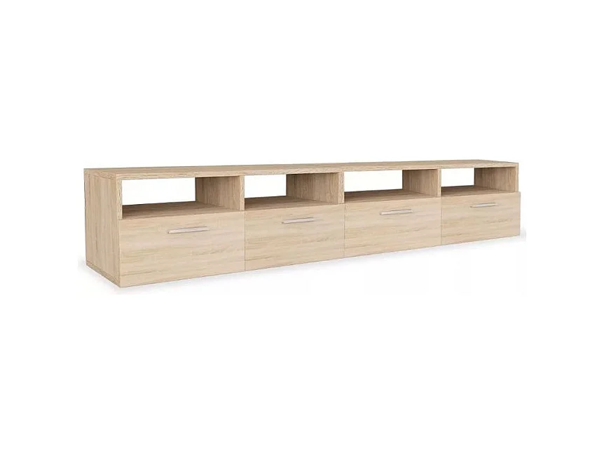 Meuble TV 4 portes 4 niches bois chêne clair Chickie L190xH36xP35