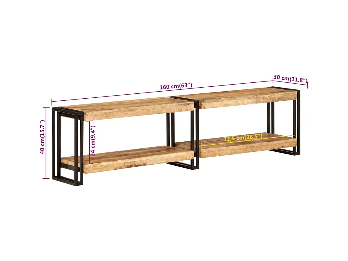 Meuble TV 160x30x40 bois massif de manguier