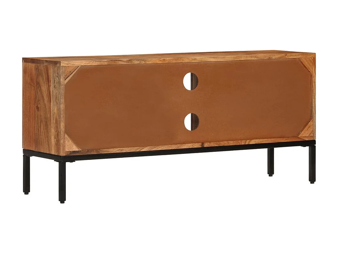 Meuble TV Marron miel et gris 110x30x50 Bois massif d'acacia