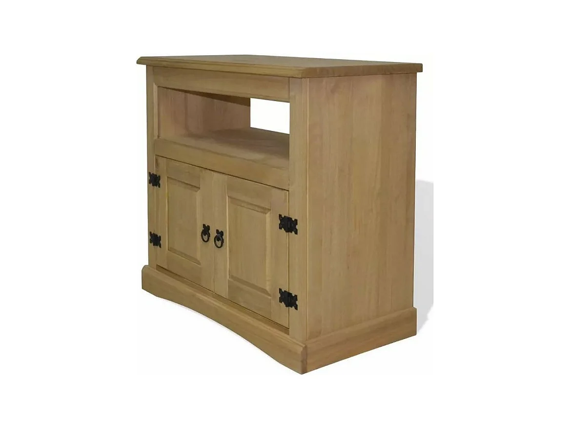 Meuble TV 1 niche 2 portes pin massif clair Mexica