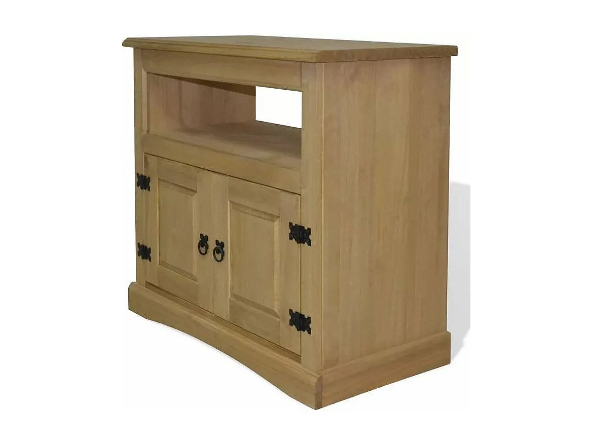 Meuble TV 1 niche 2 portes pin massif clair Mexica
