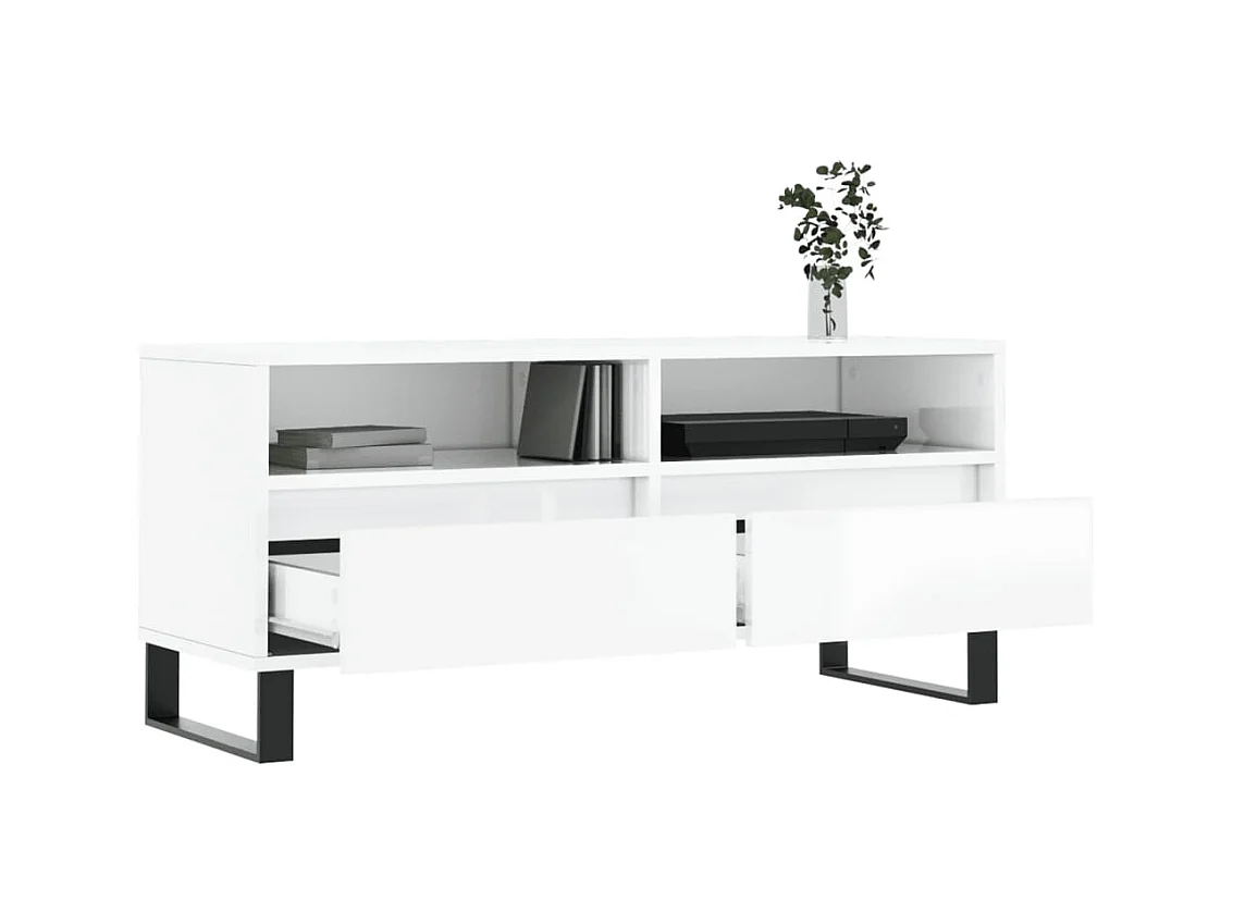 Meuble TV blanc brillant 100x34,5x44,5 bois d'ingénierie