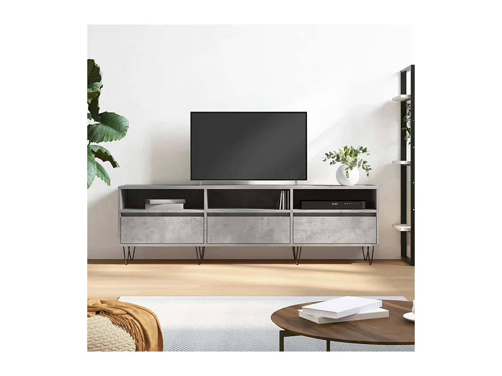 Meuble TV gris béton 150x30x44,5 bois d'ingénierie
