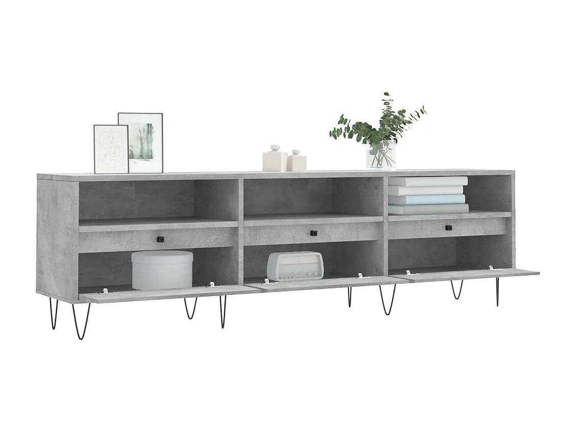 Meuble TV gris béton 150x30x44,5 bois d'ingénierie
