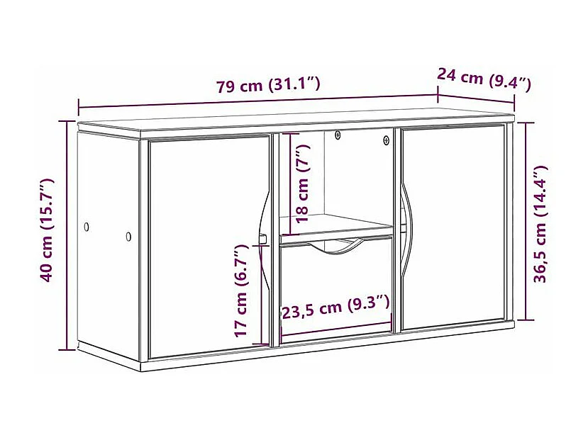 Meuble TV avec tiroir ODDA 79x24x40,5 bois massif pin