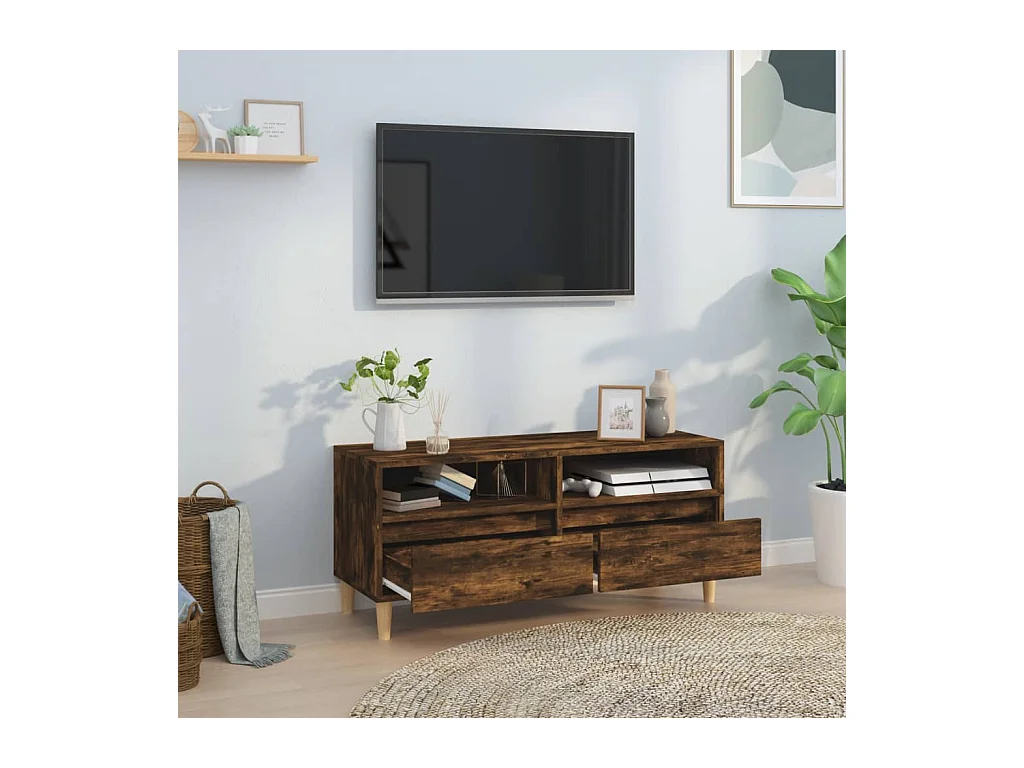 Meuble TV chêne fumé 100x34,5x44,5 bois d'ingénierie