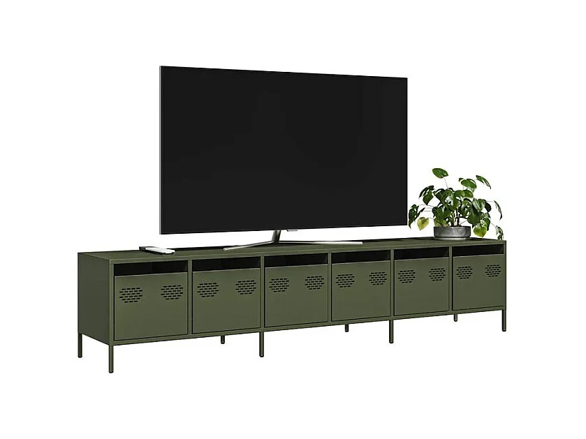 Meuble TV vert olive 202x39x43,5 acier laminé à froid