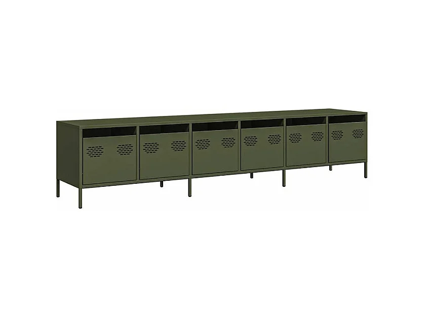 Meuble TV vert olive 202x39x43,5 acier laminé à froid
