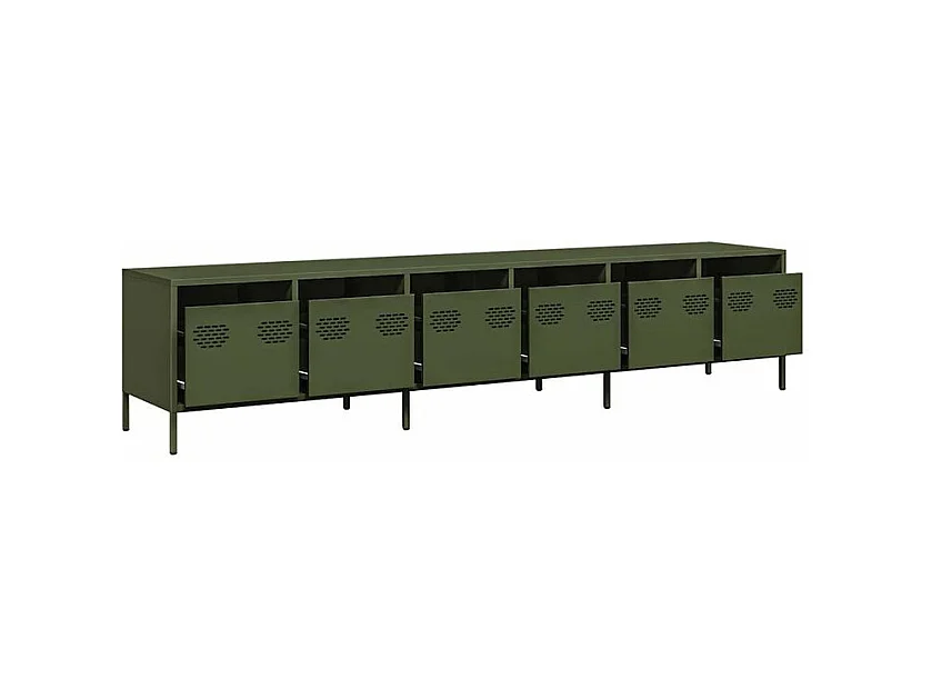 Meuble TV vert olive 202x39x43,5 acier laminé à froid