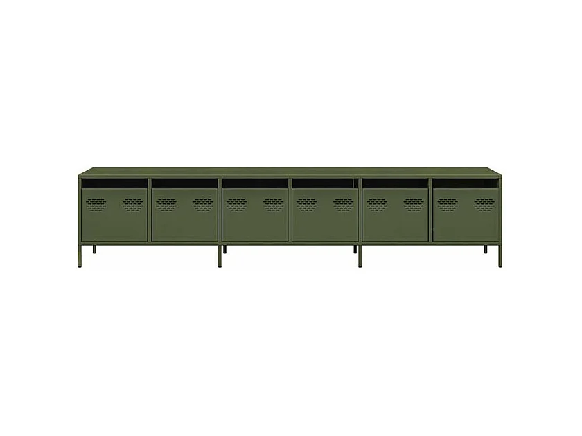 Meuble TV vert olive 202x39x43,5 acier laminé à froid