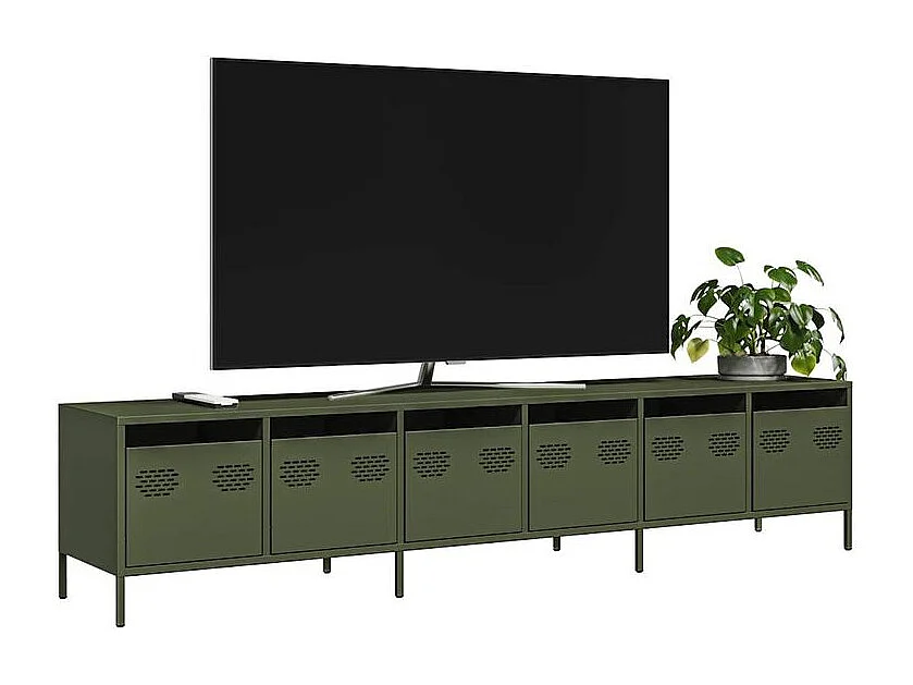 Meuble TV vert olive 202x39x43,5 acier laminé à froid