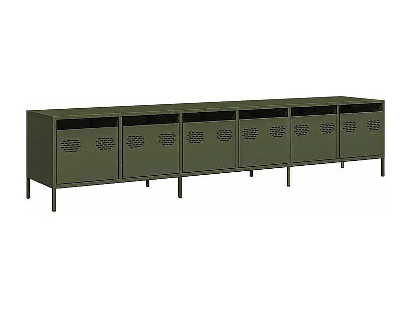 Meuble TV vert olive 202x39x43,5 acier laminé à froid