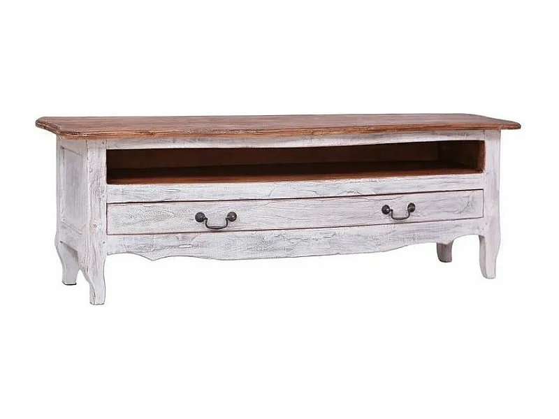 Meuble TV 1 tiroir bois de récupération blanc Lommi 120cm 2