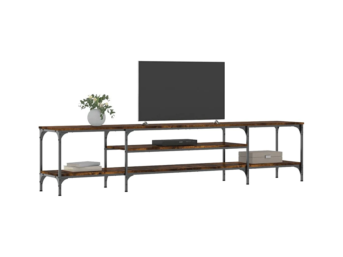 Meuble TV chêne fumé 201x35x45 bois d'ingénierie et fer