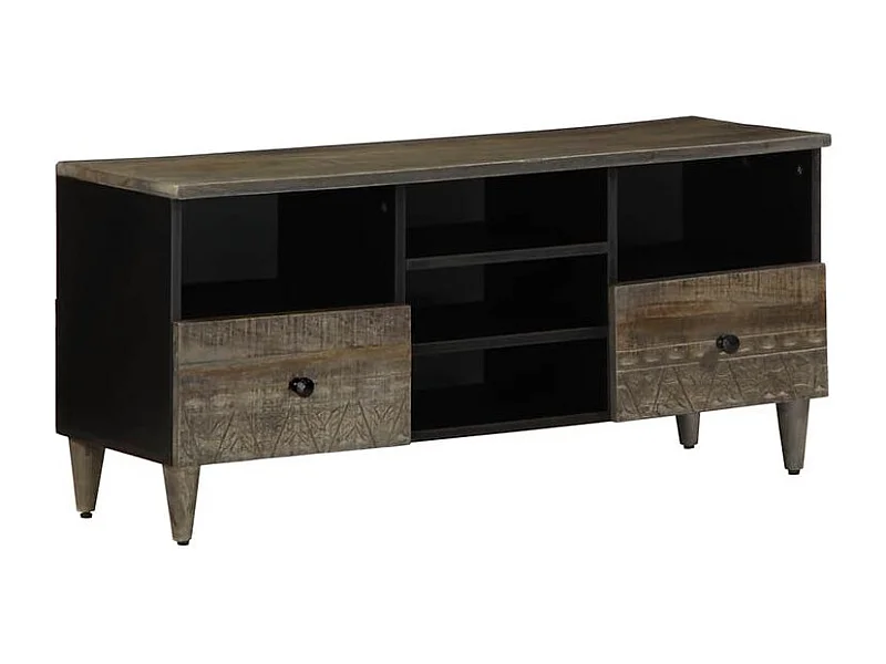 Meuble TV noir 100x33x46 bois massif de manguier