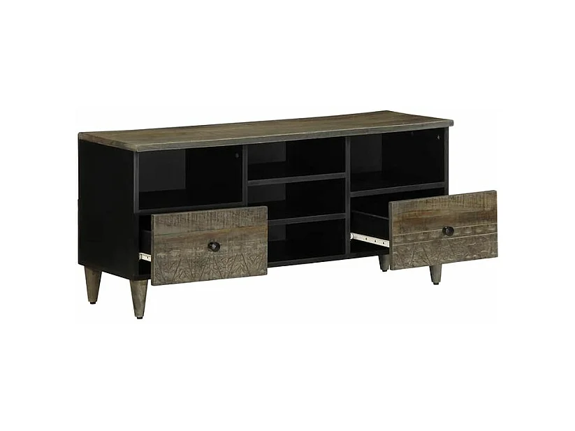 Meuble TV noir 100x33x46 bois massif de manguier