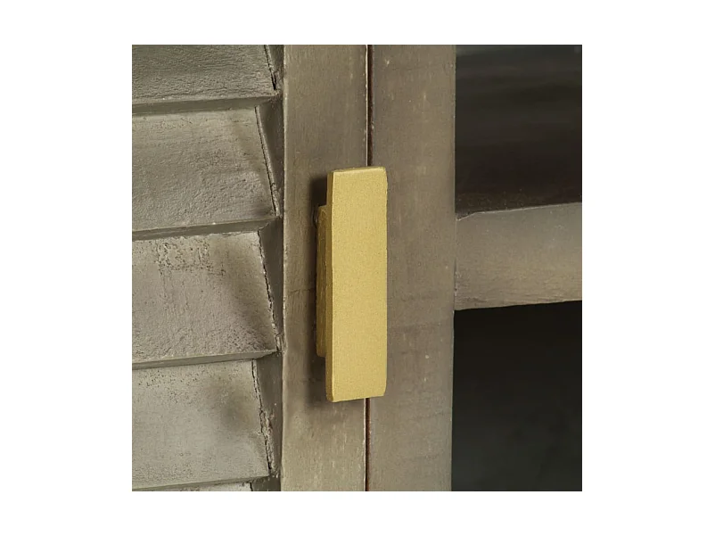 Meuble TV 2 portes manguier foncé et pieds métal doré Heintz