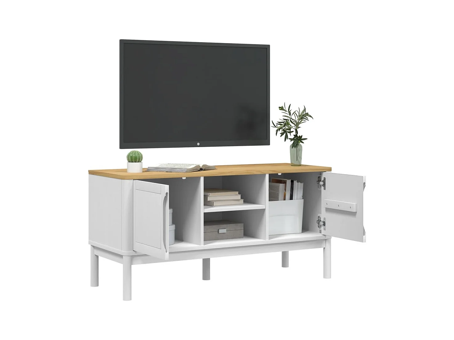 Meuble TV FLORO blanc 114x43x55 bois massif de pin
