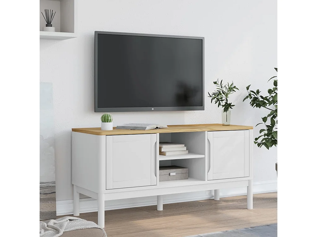Meuble TV FLORO blanc 114x43x55 bois massif de pin