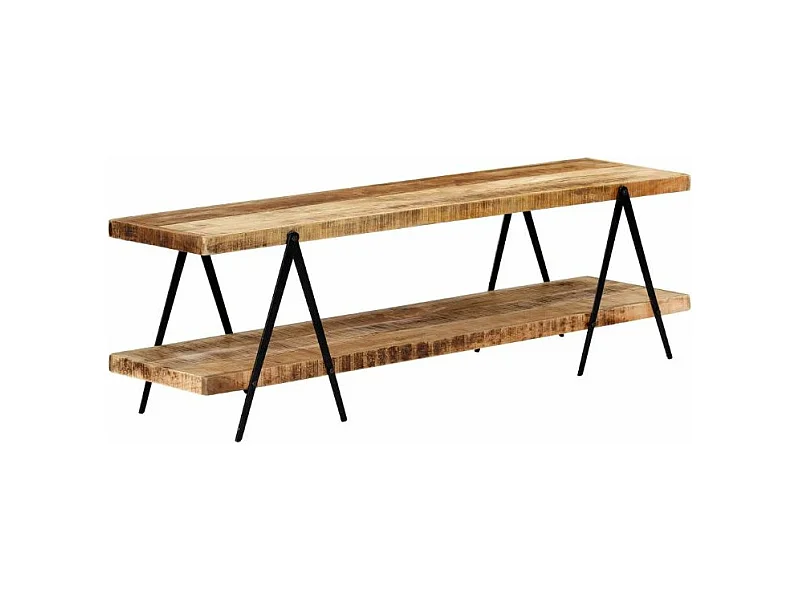 Meuble TV manguier massif clair et métal noir Louane