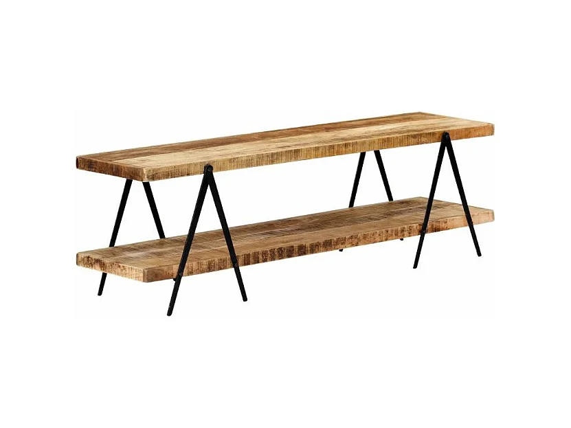 Meuble TV manguier massif clair et métal noir Louane