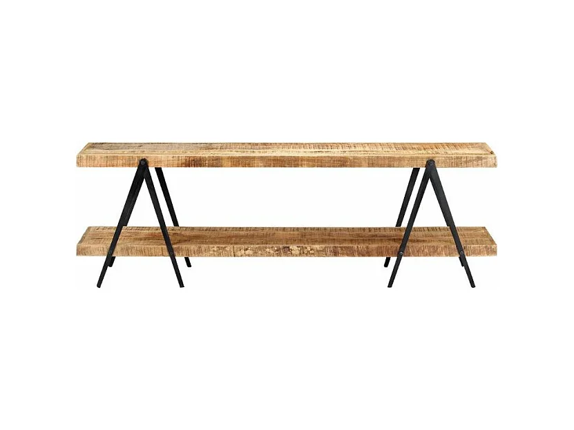 Meuble TV manguier massif clair et métal noir Louane