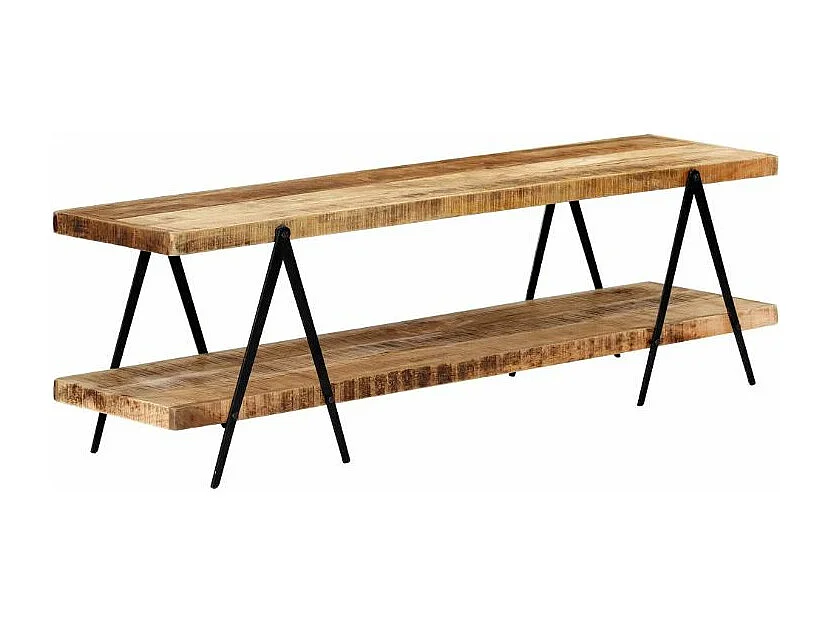 Meuble TV manguier massif clair et métal noir Louane