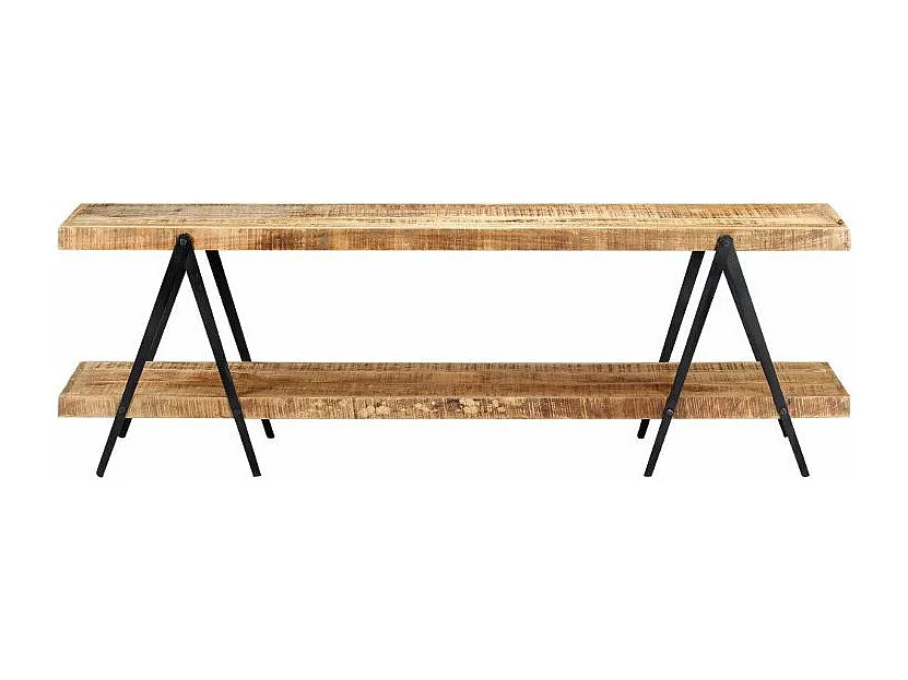 Meuble TV manguier massif clair et métal noir Louane